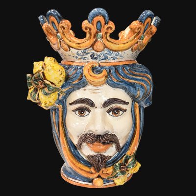 Ceramic Head with lemons h 40 blu/orange male - Moorish Head | Sici...