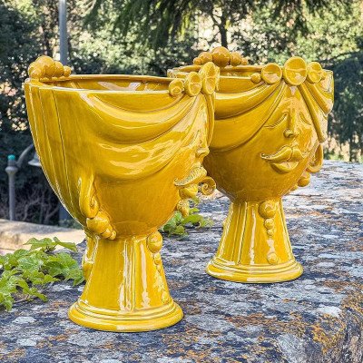 Ceramic Male Head Caltagirone | Zahira Mustard Yellow 30cm - Mooris...