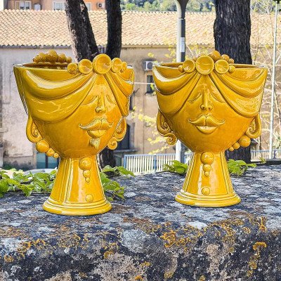 Ceramic Male Head Caltagirone | Zahira Mustard Yellow 30cm - Mooris...