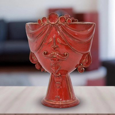 Testa Uomo Ceramica Caltagirone | Zahira Rosso Fuoco 30cm | Teste d...