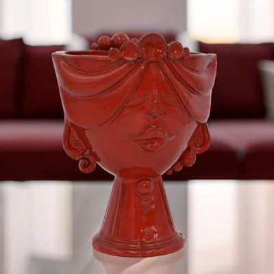 Testa Donna Ceramica Caltagirone | Zahira Rosso Fuoco 30cm | Teste ...