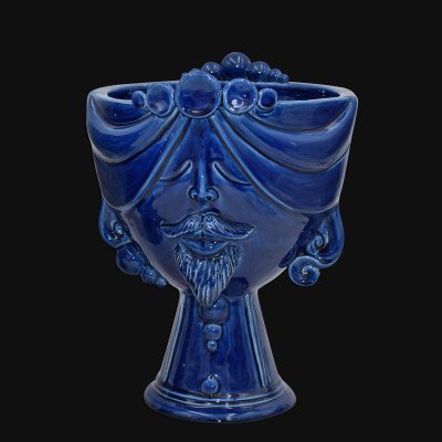 Testa Uomo Ceramica Caltagirone | Zahira Blu Intenso 30cm | Teste d...