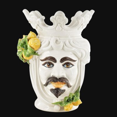 Dark brown h 40 cm White and Lemon Man - Moorish Head | Sicilian Mo...