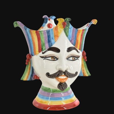 Moorhead "Aisha" 25 cm White and Colour - Sicilian Ceramic Man's Fa...