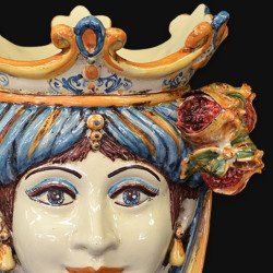 Ceramic Head with pomegranate h 25 blu/orange female  - 2