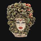 Testa Medusa h 50 cm - con Mele, Madreperla Antichizzato | Ceramica Caltagirone
