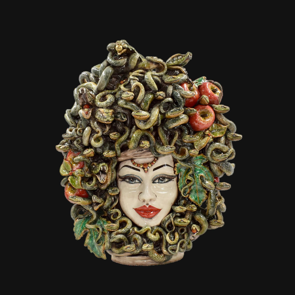 Testa Medusa h 50 cm - con Mele, Madreperla Antichizzato | Ceramica Caltagirone