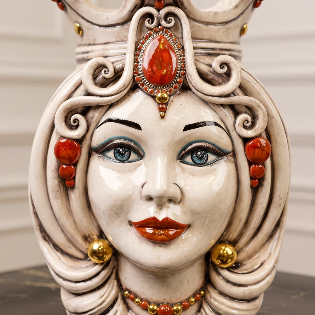 Testa di Moro h 38 cm - Donna, Madreperla Antichizzato Oro e Lustri | Ceramica Caltagirone
