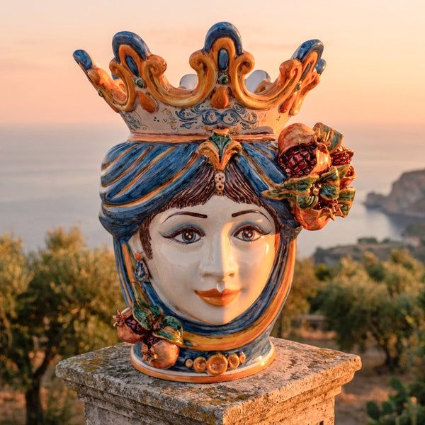 Moor's Head with Pomegranates h 40 cm — Woman, Blue and Orange