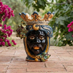 Testa di Moro con Fichi d'India, Maschio Moro, Blu e Arancio. Ceramiche Sofia, Caltagirone
