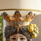 Handcrafted Teste di Moro lamp with crown and lemons, blending Sicilian tradition and modern design
