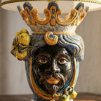 Handcrafted Teste di Moro lamp with crown, lemons, and vibrant Sicilian ceramic design