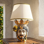 Handcrafted Teste di Moro table lamp with crown and lemon accents, blending tradition and modern design