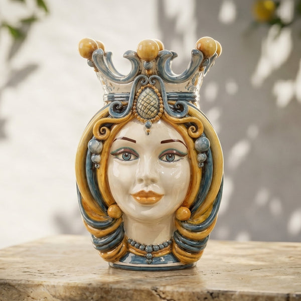 Testa di Moro H 38 cm – Frau, Blau und Orange
