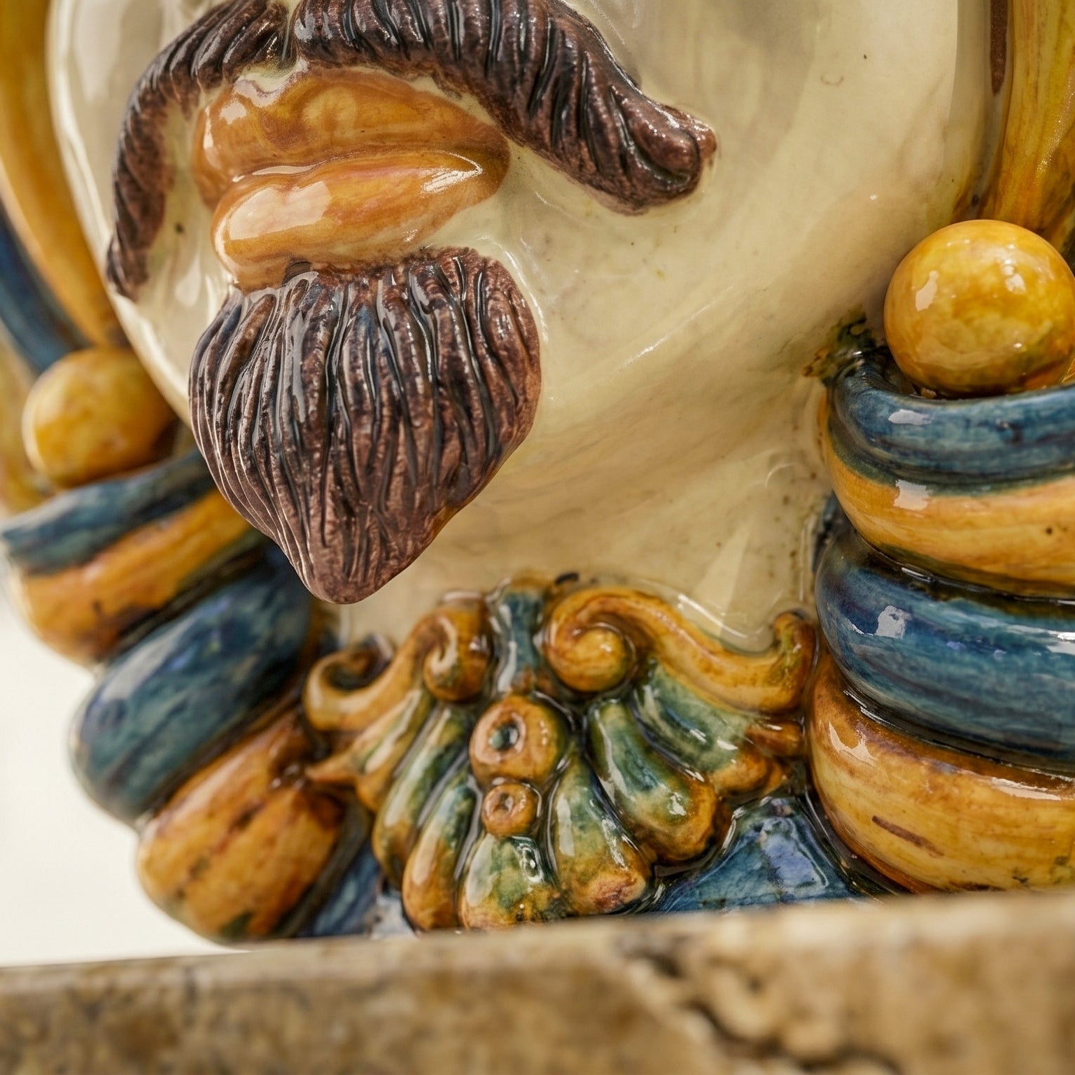 Handcrafted Teste di Moro ceramic with intricate beard and vibrant glaze details