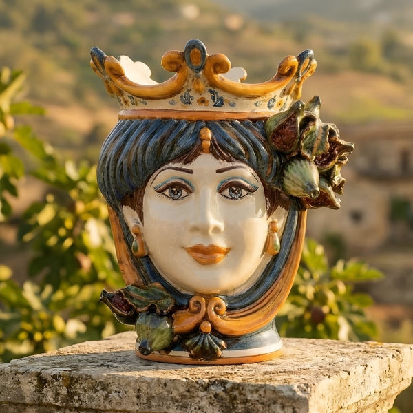 Moor's Head with Figs h 25 cm — Woman, Blue and Orange