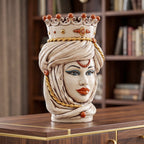 Handmade Teste di Moro ceramic vase with crown, turban, and gold accents, perfect for modern home decor