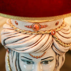 Tuareg Testa di Moro Lamp with Crown h 70 cm / 27½" (ceramic h 40 cm, fabric lampshade Ø 45 cm), Woman, Antique Mother of Pearl Gold and Lustre