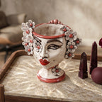 Testa di Moro con Fiori, Donna, Madreperla, volto, labbra. Ceramiche Sofia, Caltagirone