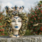 Testa Medusa h 38 cm - Madreperla Antichizzato, Perline Blu | Ceramica Caltagirone