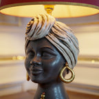 Lume a Testa Sognia h 63 cm (ceramica h 40 cm, Paralume in Tessuto Ø 40 cm) - Madreperla Antichizzato Oro e Lustri, Viso Opaco