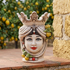 Testa di Moro con Limoni h 40 cm - Donna, Madreperla Colorato | Ceramica Caltagirone