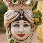 Testa di Moro con Limoni h 40 cm - Donna, Madreperla Colorato | Ceramica Caltagirone
