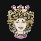Testa Medusa h 25 cm - con Perline Glicine | Ceramica Siciliana