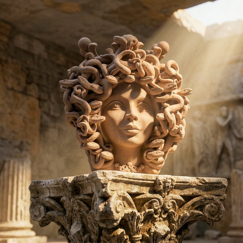 Testa di Moro Medusa h 38 cm - Linea Tortora Opaco | Sofia Ceramiche Caltagirone
