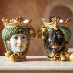 Testa di Moro con Limoni, Verde e Arancio, corona. Ceramiche Sofia, Caltagirone
