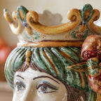Testa di Moro con Melograni, Donna, Verde e Arancio, corona. Ceramiche Sofia, Caltagirone