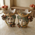 Testa di Moro con Melograni, Maschio Bianco, Verde e Arancio, corona. Ceramiche Sofia, Caltagirone