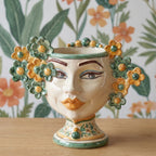 Handmade Teste di Moro vase with floral crown, ceramic face design, perfect for modern home decor
