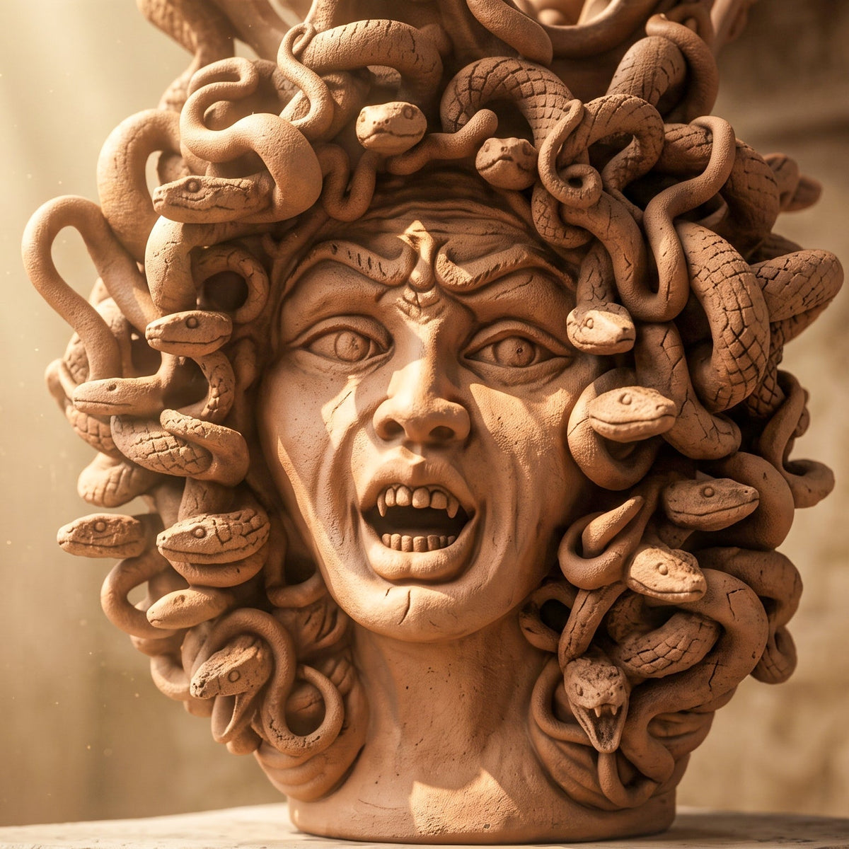 Testa Medusa h 38 cm - Terracotta Antichizzata | Ceramica Caltagirone