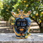 Testa di Moro con Limoni, Maschio Moro, Blu e Arancio, corona. Ceramiche Sofia, Caltagirone