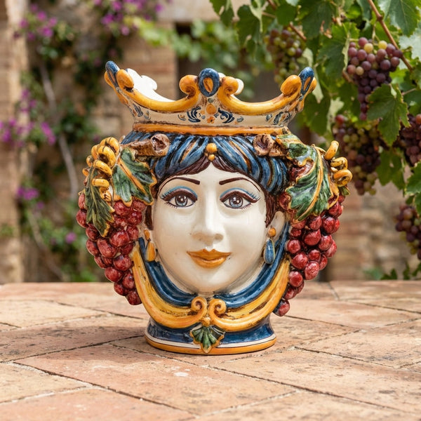 Testa di Moro con Uva h 25 cm - Donna, Blu e Arancio
