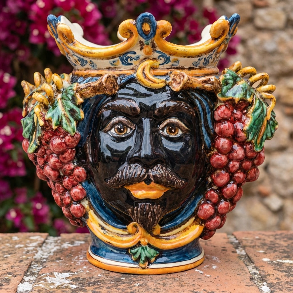 Testa di Moro con Uva h 25 cm — Maschio Moro, Blu e Arancio
