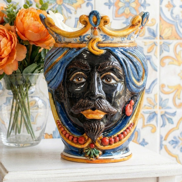 Moor's Head with Beads h 25 cm — Male Moor, Sicily Decoration