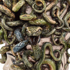 Handcrafted ceramic snake sculpture with intricate green scales, coiled design, and detailed textures for modern decor