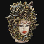 Testa Medusa, Madreperla Antichizzato, chioma di serpenti, mito greco. Ceramica siciliana di Caltagirone, Sofia