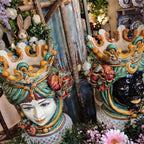 Testa di Moro con Melograni, Maschio Moro, Verde e Arancio. Ceramiche Sofia, Caltagirone
