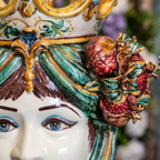 Testa di Moro con Melograni, Donna, Verde e Arancio. Ceramiche Sofia, Caltagirone