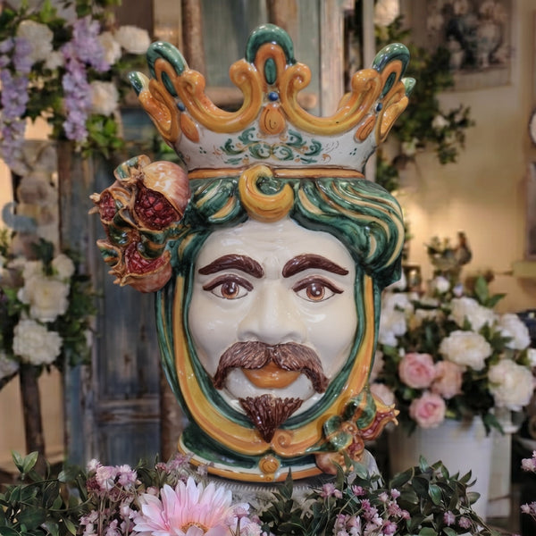 Moor's Head with Pomegranates h 40 cm — White Male, Green and Orange