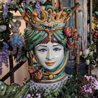 Testa di Moro con Melograni, Donna, Verde e Arancio. Ceramiche Sofia, Caltagirone