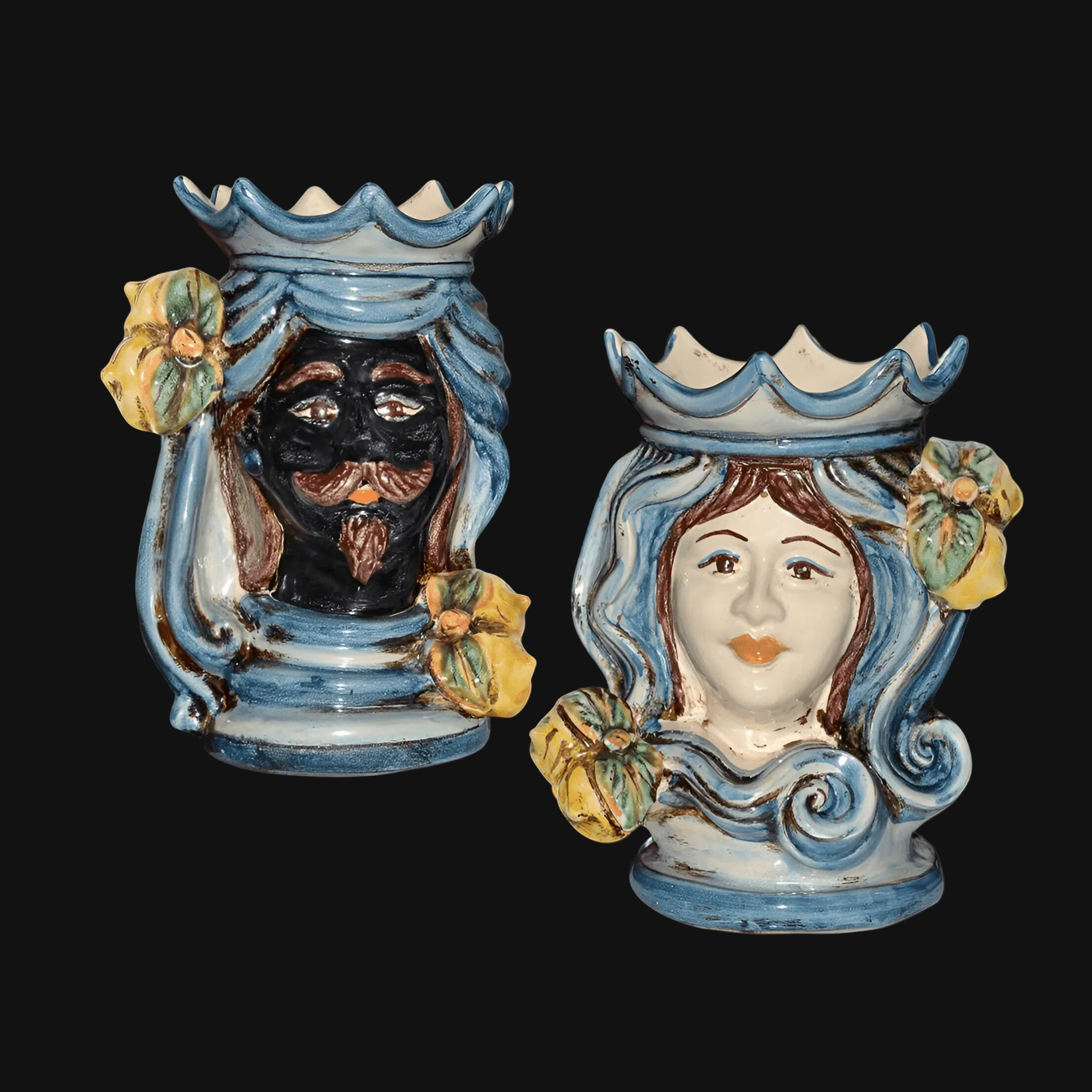 coppia-di-teste-di-moro-h-15-mono-blu-maschio-moro-ceramiche-di-caltagirone-ceramiche-di-caltagirone-sofia-83654 - Moorish Head