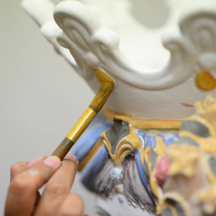 Hand painting ceramic Testa di Moro head with detailed crown and blue and gold accents