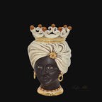 Handcrafted Teste di Moro ceramic with crown, turban, and gold accents for modern decor