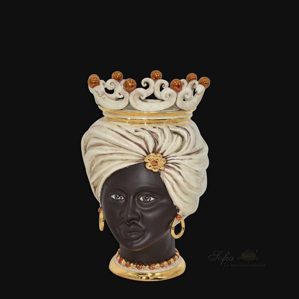 Handcrafted Teste di Moro ceramic with crown, turban, and gold accents for modern decor