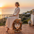 Pouf a Testa con seduta, h 60 Decoro in blu e arancio femmina