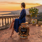 Pouf a Testa con seduta, h 60 Decoro in blu e arancio Maschio moro